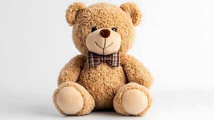Fototapeta premium A soft teddy bear with a bowtie, clean white background, transparent isolate