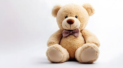 Fototapeta premium A soft teddy bear with a bowtie, clean white background, transparent isolate