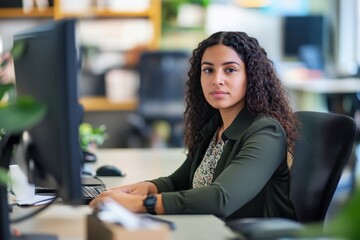Focused professional engages in work at a modern office desk, immersed in creativity and productivity during daytime hours. Generative AI