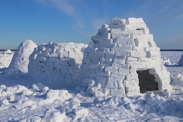 Abstract Landscape - Eskimo City. Snow igloo house in winter.