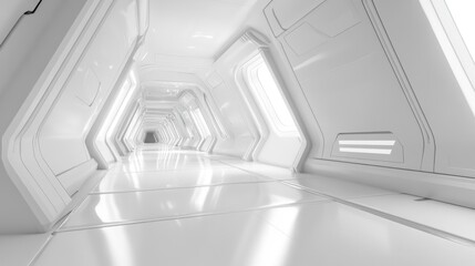 Fototapeta premium Futuristic White Corridor: A Sterile and Sleek Architectural Design
