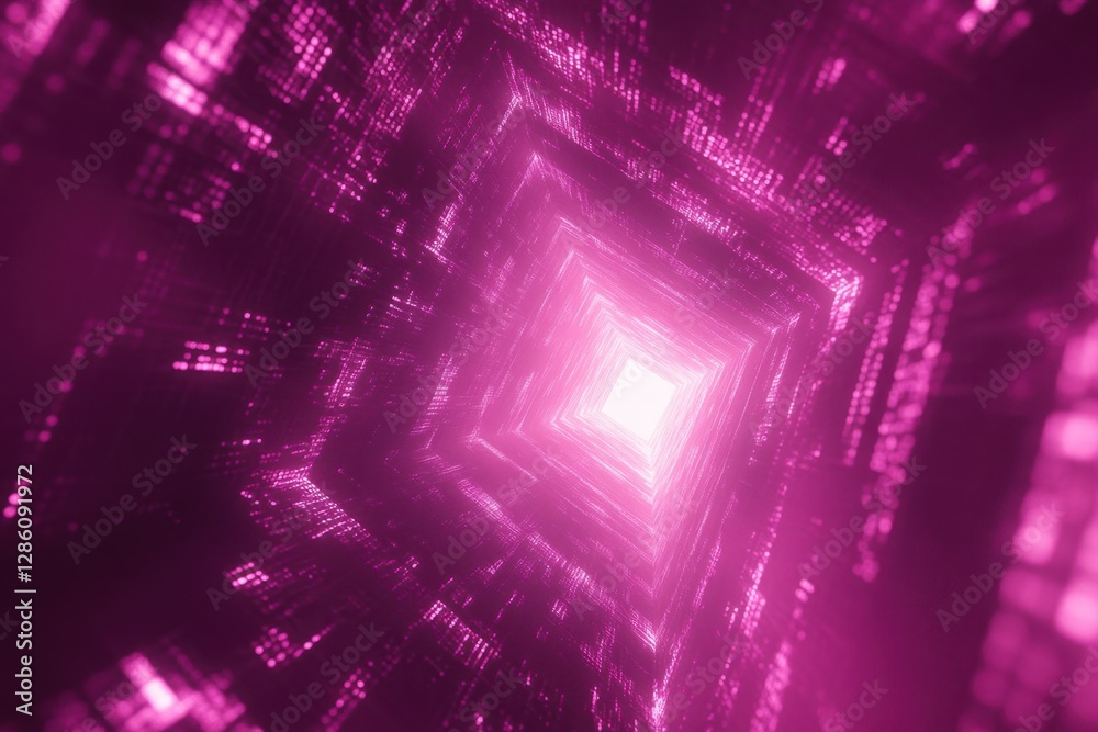 Wall mural vivid journey through a mesmerizing tunnel of pink light and digital patterns in a futuristic realm.