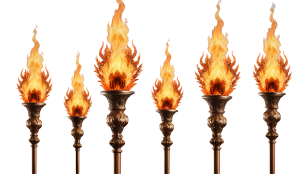 Photo of ornate flaming torches isolated on transparent background.png