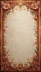 Obraz premium Elegant Floral Frame with Golden Accents and Beige Background Texture