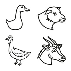 Rural Farm Animal Line Art Icons