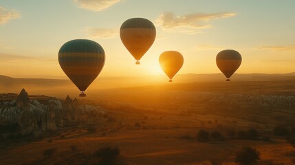 Obraz premium Hot Air Balloons Soaring Over Cappadocia At Sunrise