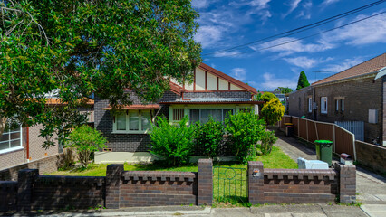 Drone View of an inner western Sydney Suburban residential Brick house in Sydney  NSW Australia