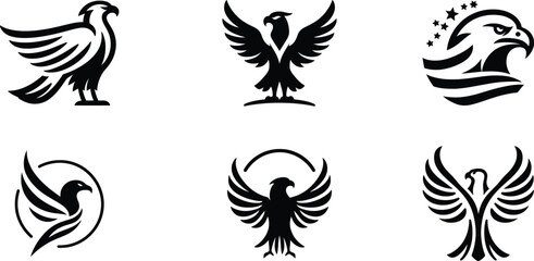 set of silhouette Eagle bird logo design icon symbol vector illustration.
