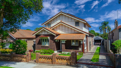 Obraz premium Drone View of an inner western Sydney Suburban residential Brick house in Sydney NSW Australia
