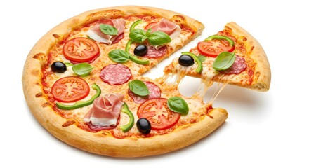 Authentic Italian Pizza with Fresh Toppings on White Background