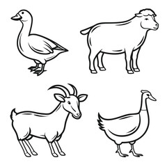 Farm Animal Outline Illustrations Set