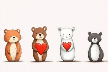 Minimalist digital illustration of four stylized bear figures in different colors with simplistic design aesthetic and textured details on neutral background