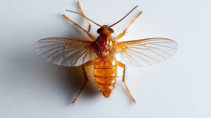Macro Photography of a  Unique Amber-Colored Fly with Delicate Wings