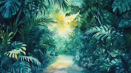Obraz premium Lush Jungle Canopy: Explore the untamed beauty of a vibrant jungle canopy, where light filters through the dense foliage to create an enchanting and mysterious atmosphere.