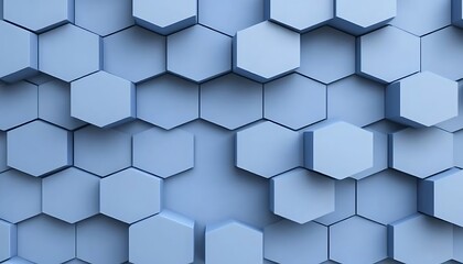 Fototapeta premium Abstract Blue Hexagonal Pattern with Three-Dimensional Elements and Subtle Shadows for Background Use