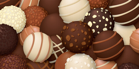 Various chocolate balls background rectangle template graphic illustration.