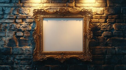 Ornate Gold Frame Against a Stone Wall
