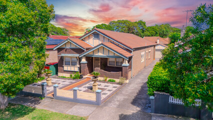 Drone View of an inner western Sydney Suburban residential Brick house in Sydney  NSW Australia