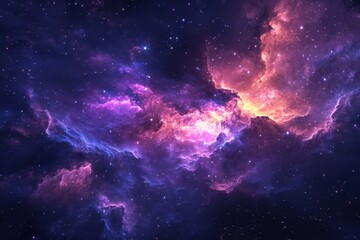 Fototapeta premium Cosmic nebula emanating vibrant colors and celestial beauty in the depths of the universe at twilight. Generative AI