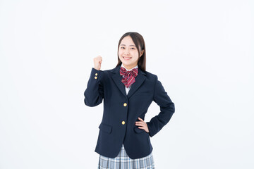 ガッツポーズの女子高生