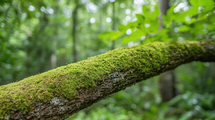 Obraz premium Moss-covered branch in a lush forest. Possible use for nature photography