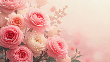 Pink roses in a soft pastel background