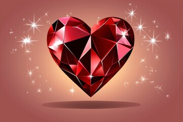 Shiny Red Heart Shape with Sparkles and Glimmers on Background