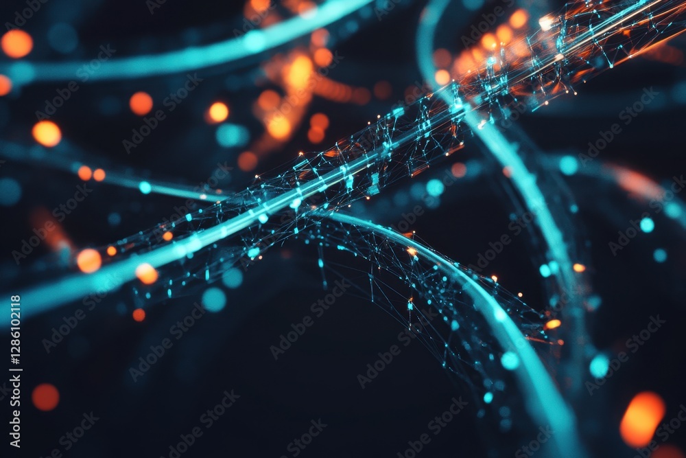 Poster vibrant web of luminous strands intertwines in an abstract display of digital energy and movement at