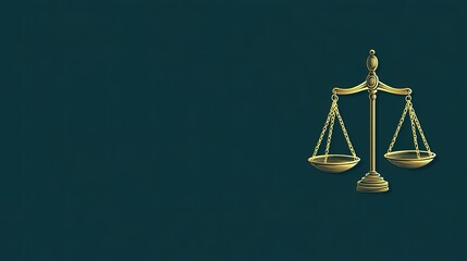 A golden balance scale on a dark teal background
