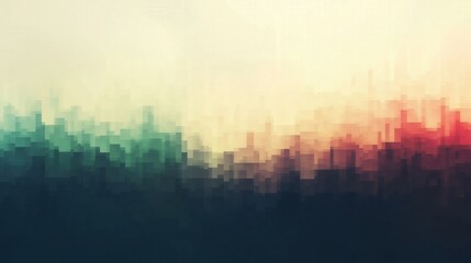 Pixelated Gradient Background with Blurred City Silhouette