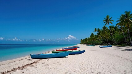 Sunset beach with small boat in the white sands