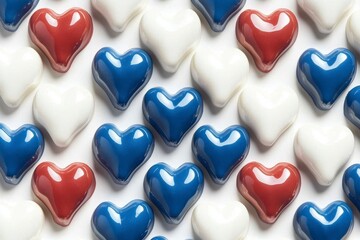 Obraz premium Colorful Heart Shapes in Red, White, and Blue Arranged Pattern