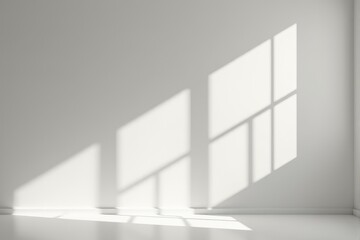 Fototapeta premium Strong morning light casting intricate window frame shadows on a minimalist white wall abstract and artistic lighting pattern