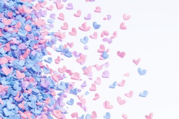 Obraz premium Colorful Heart Confetti Falling on White Background for Celebrations