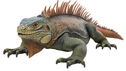 Fototapeta premium Colorful reptile with spiky back resting on a rock in a natural habitat under sunlight