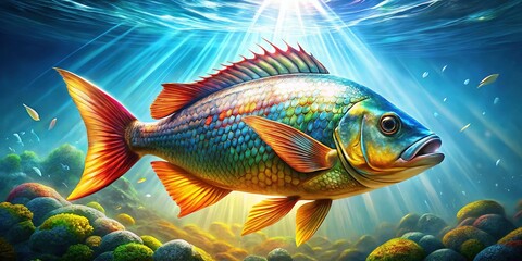 Naklejka premium Majestic Giant Fish Underwater, Ocean Wildlife, Aquatic Life Stock Photo