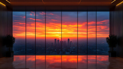 Modern Office Interior Sunset City View