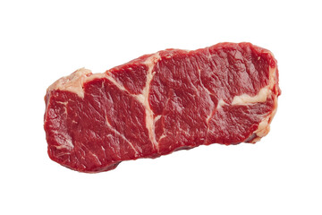 Obraz premium Raw beef steak close up detail isolated on transparent PNG background. Culinary concept object.