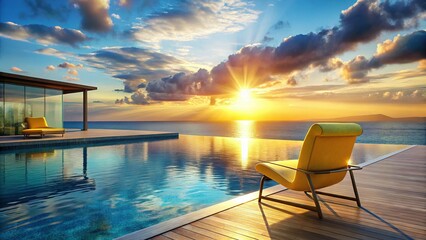 Obraz premium Relaxing Poolside Chair: Home Decor Inspiration with Stunning Ocean View
