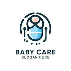 Baby care logo with minimalist design premium vector