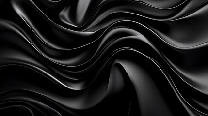 Fototapeta premium Fluid Black Abstract 3D Render: Dark Swirling Waves AI Generated