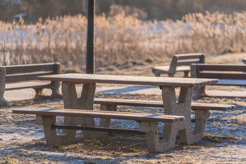 bench in the park snow