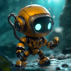 Adorable Yellow Robot Discovers Treasure Underwater