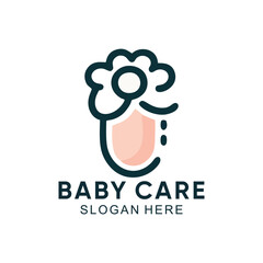 Baby care logo with minimalist design premium vector