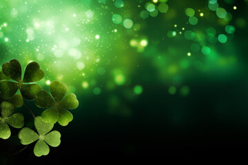 AI Generated Image. Close-up of good Luck shamrock. St Patrick&rsquo;s Day banner
