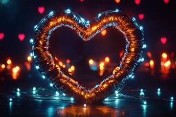 Illuminated Heart Shape with Colorful Lights Against Dark Background