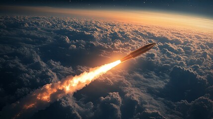 Missile Launching Through Sunset Cloudscape