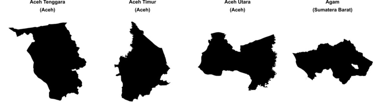 Aceh Tenggara, Aceh Timur, Aceh Utara, Agam outline maps