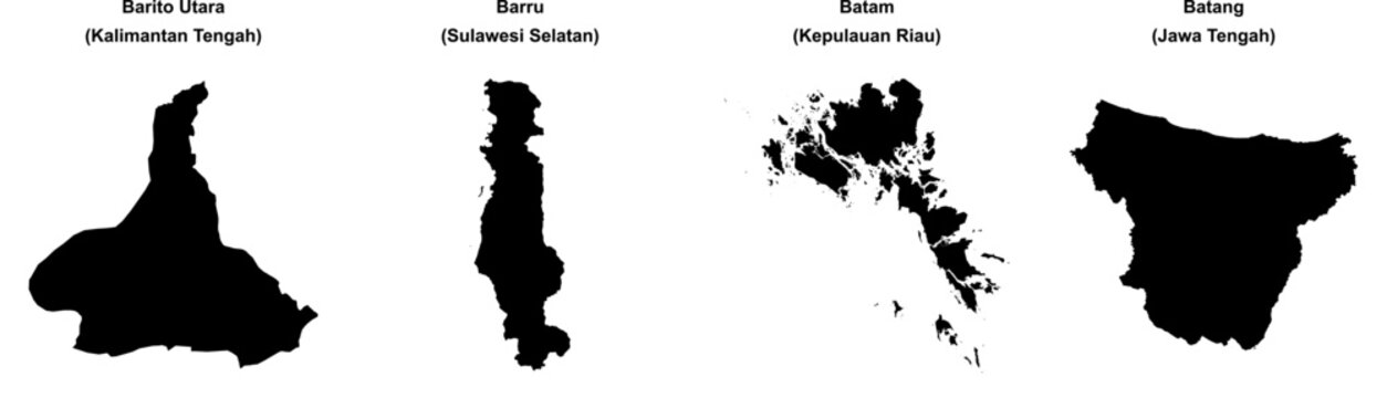 Barito Utara, Barru, Batam, Batang outline maps