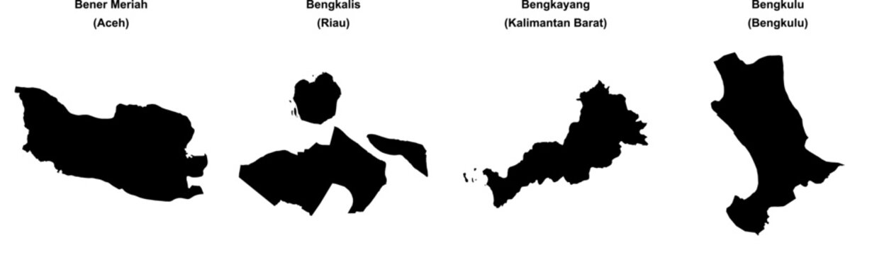 Bener Meriah, Bengkalis, Bengkayang, Bengkulu outline maps